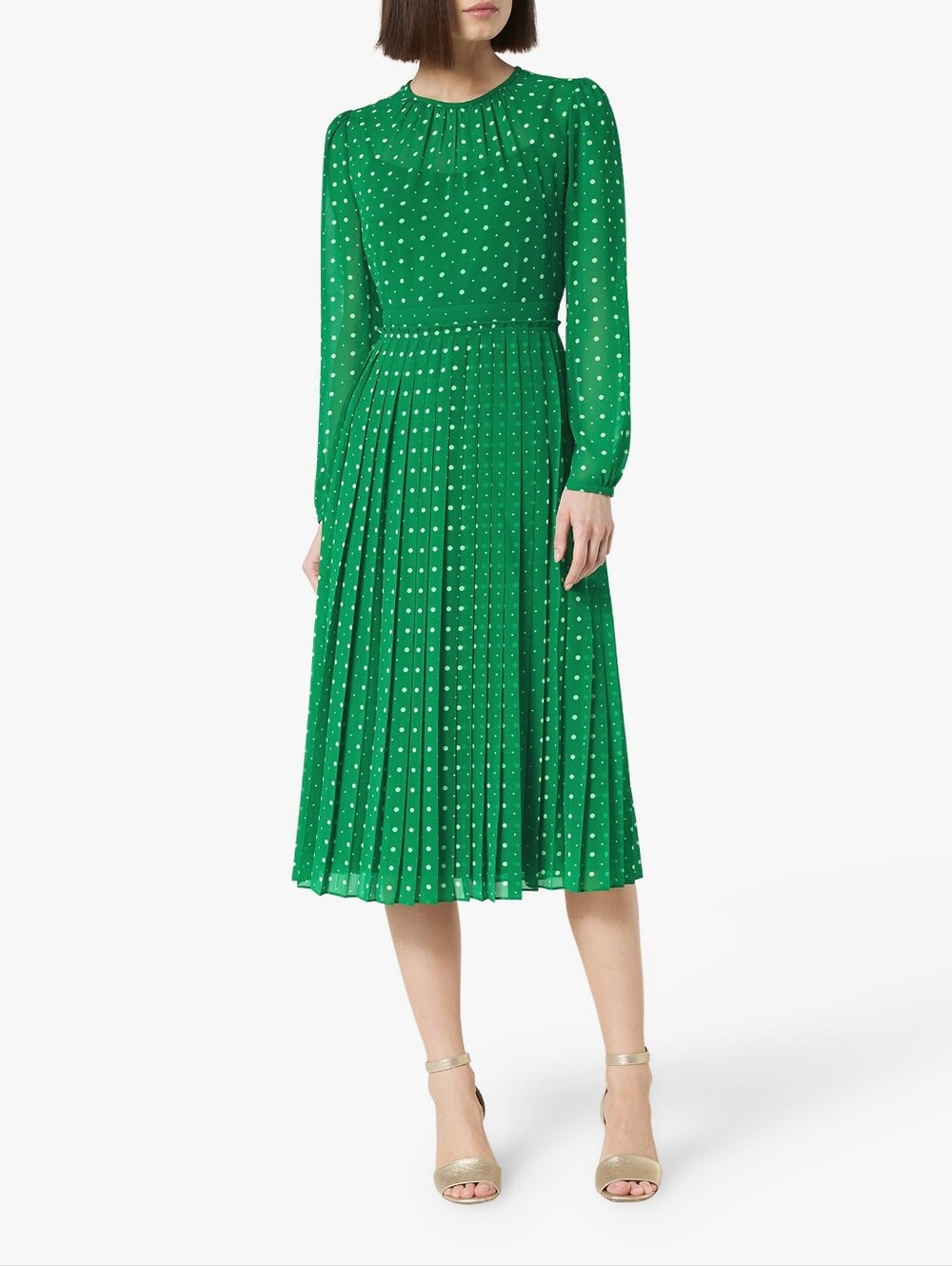 LK Bennet Avery Dress In Green Spots Pleated
